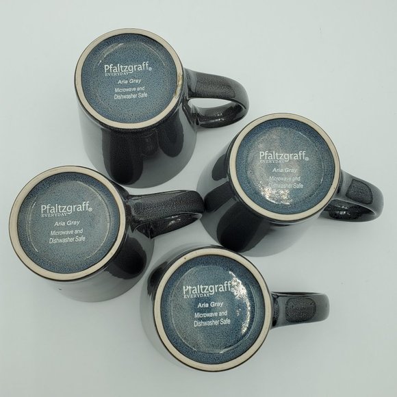 Pfaltzgraff Aria Gray Mugs Dark Slate Grey Large Handled Coffee Cups - Picture 4 of 9